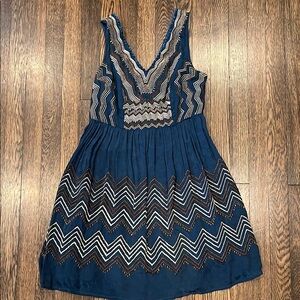 Navy blue beaded and embroidered party dress